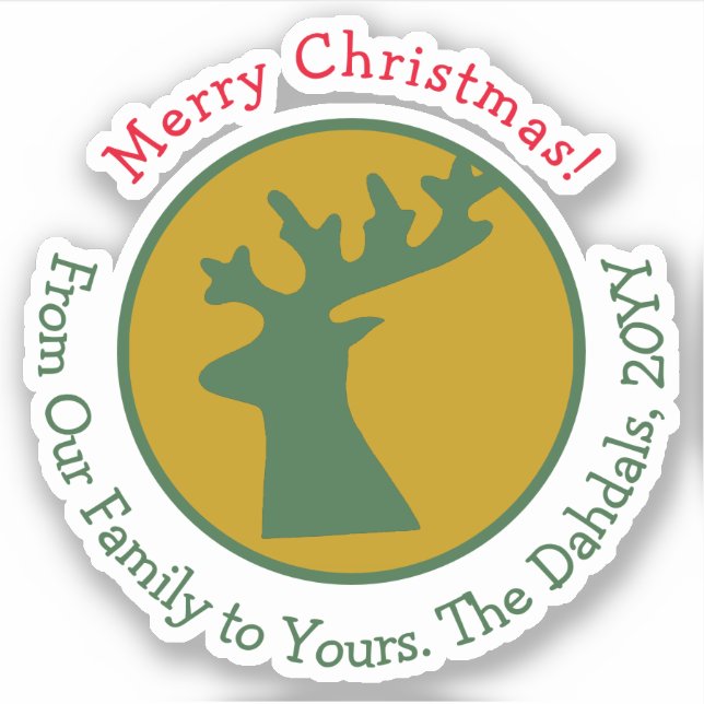 Sticker Reindeer Head Green Red Gold Noël customisé (Devant)