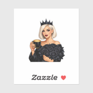 Sticker Reine Blonde Goth Glam Tasse d'Art Latte Roses Noi