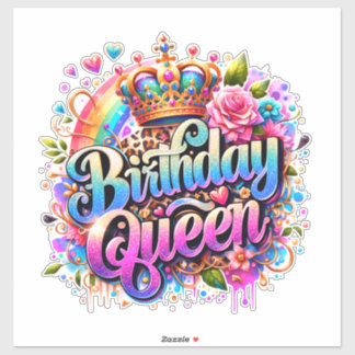 Sticker Reine d'anniversaire arc-en-ciel floral