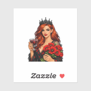 Sticker Reine Gothique aux Cheveux Roux Rouges Pavots & Co
