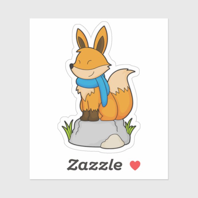 Sticker Renard avec Écharpe sur Rocher (Feuille)