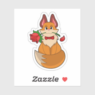 Sticker Renard avec fleur Rose