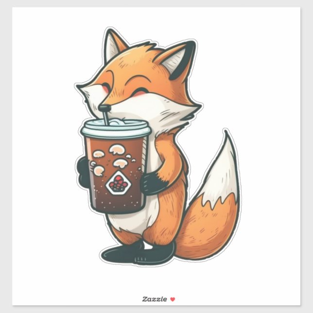 Sticker Renard avec une tasse (Feuille)