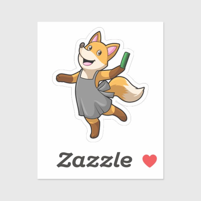 Sticker Renard comme coiffeur avec ciseaux (Feuille)