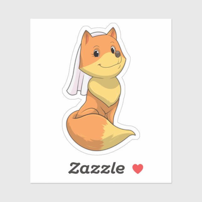 Sticker Renard comme mariée avec voile (Feuille)
