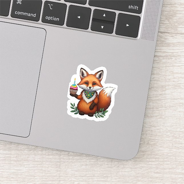 Sticker Renard d'anniversaire avec Cupcake (Détail)