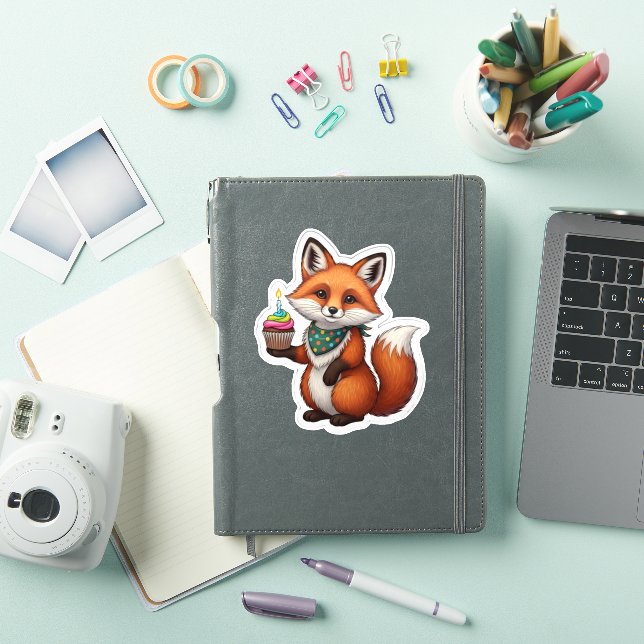 Sticker Renard d'anniversaire avec Cupcake (Couverture iPad)