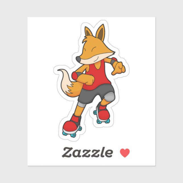 Sticker Renard en patinage avec roulettes (Feuille)