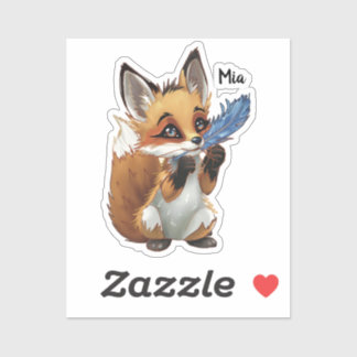 Sticker Renard Fantaisiste avec une Plume