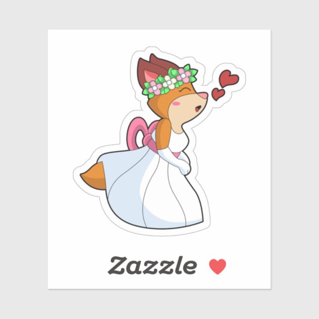 Sticker Renard mariée avec robe de mariée et couronne de f (Feuille)