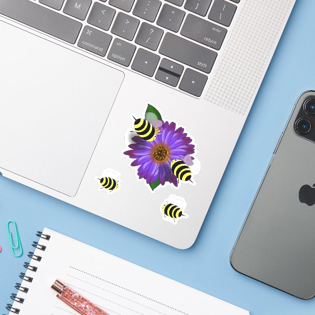 Sticker Rencontre des abeilles sur la fleur de Puprle (Ordinateur portable avec iPhone)