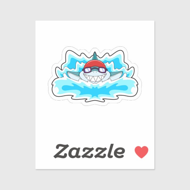 Sticker Requin à nager avec lunettes de natation (Feuille)