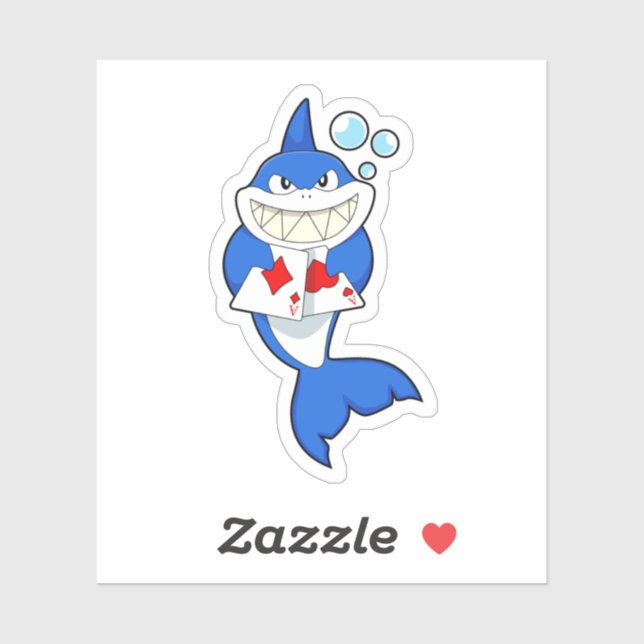 Sticker Requin au Poker avec cartes de Poker (Feuille)