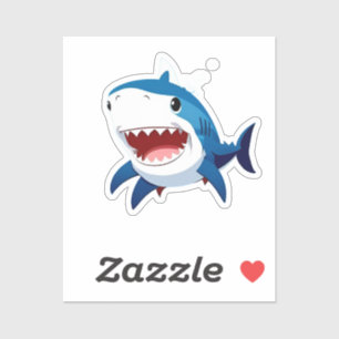 Sticker Requin de dessin animé nageant sous l'eau
