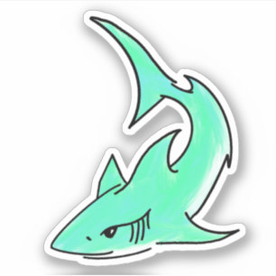 Sticker requin dessin animé bleu vert océan animal simple 