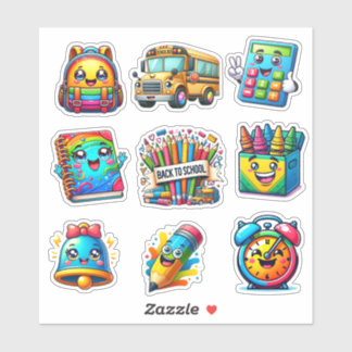 Sticker Retour à l'école éléments colorés ensemble de 9