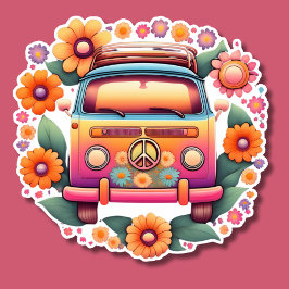 Sticker Retro 1960 Flower Bus Waterproof