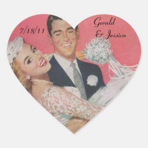 Sticker Retro Couple Mariage Mariage Coeur Date