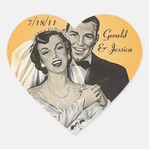 Sticker Retro Couple Mariage Mariage Coeur Date
