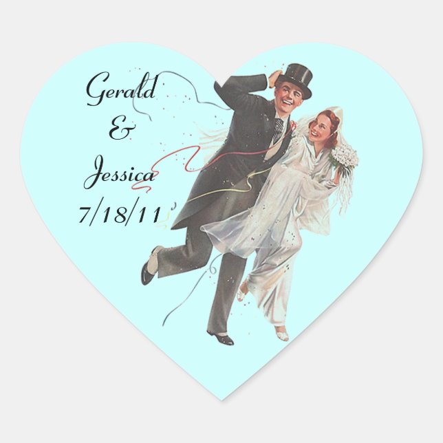 Sticker Retro Couple Mariage Mariage Coeur Date (Devant)