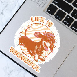 Sticker Retro Dachshund "La vie est pleine de joie" Couleu