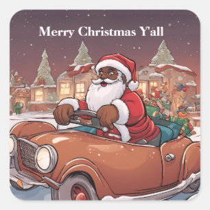Sticker Retro de Père Noël Noir livrant des cadeau