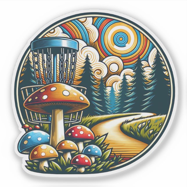 Sticker Retro Disque Golf Psychedelic Ai Art (Devant)