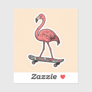 Sticker "Retro Flamingo on Skateboard 