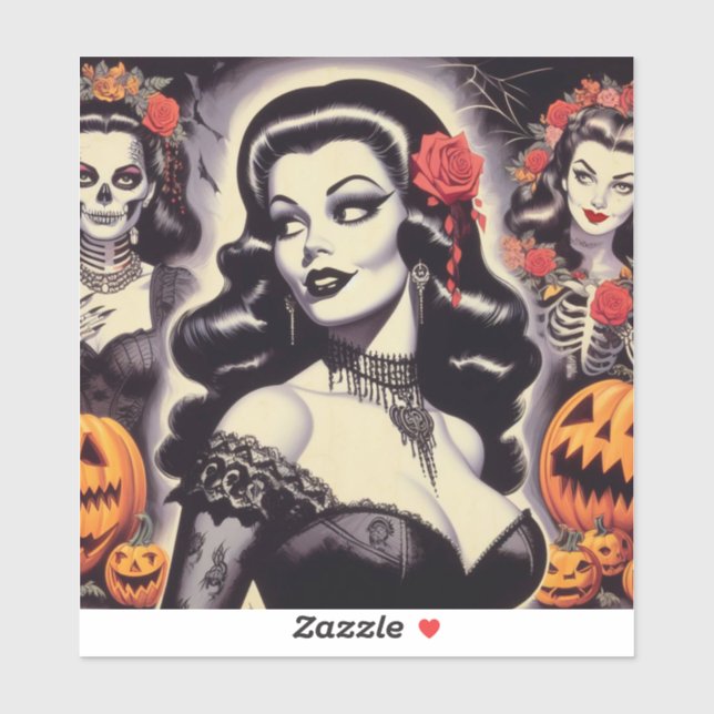 Sticker Retro Halloween Goth Pin-up (Feuille)