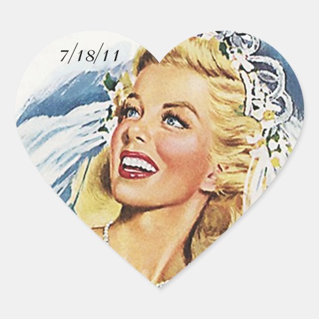 Sticker Retro Mariage Mariage Mariage Date de coeu (Devant)