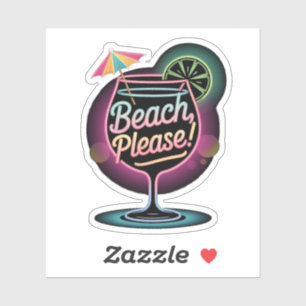 Sticker Retro Neon "Plage, s'il vous plaît !" Cocktail tro