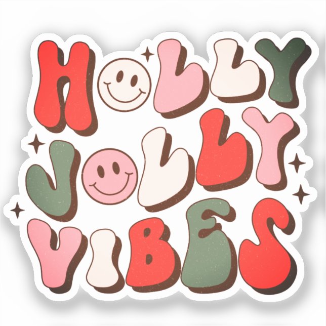Sticker Retro Noël Holly Jolly Vibes Vacances tendance (Recto)