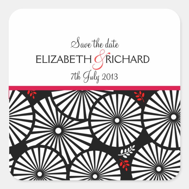 Sticker Retro noir fleurs blanches 'Save the Date' (Devant)