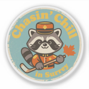 Sticker Rétro Surrey BC Raton laveur et Bâton de Hockey