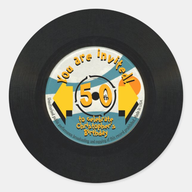 Sticker Retro Vinyl 50th Birthday Party R (Devant)