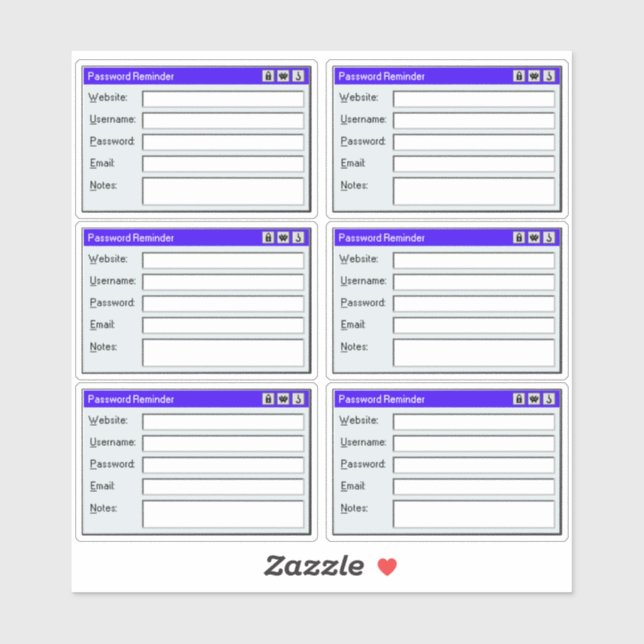 Sticker Retro Web Page Username Log Password Tracker  (Feuille)