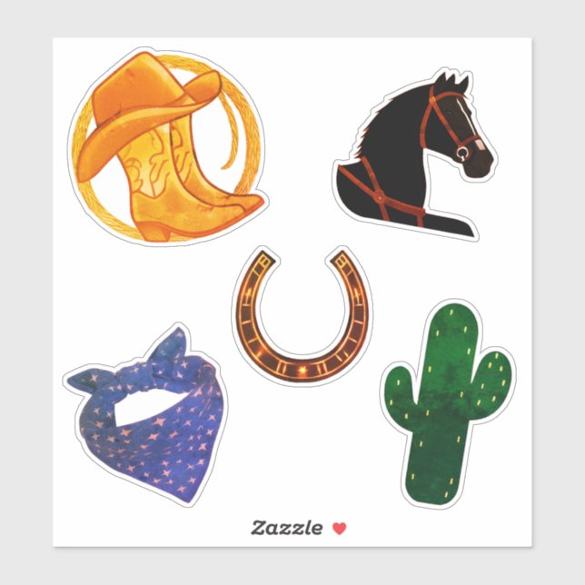 Sticker Retro Western Thème Party Cowboy Cowgirl Wild West (Feuille)