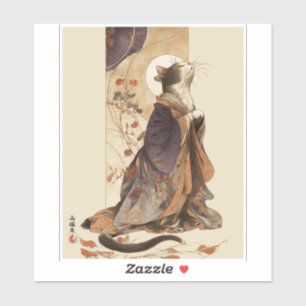 Sticker "Rêverie d'automne" Chat japonais en kimono Art