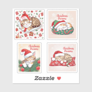 Sticker Rêves de Noël - Chatons couchés à Santa Hat