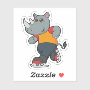Sticker Rhino at Ice skating with Ice skates