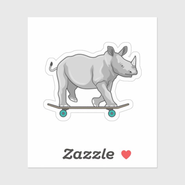 Sticker Rhino en patinage avec skateboard (Feuille)