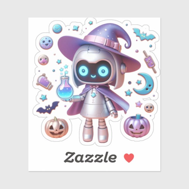 Sticker Robot de sorcière holographique Vinyl Cute Hallowe (Feuille)
