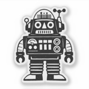 Sticker Robot Inspiré du Milieu du Siècle Rétro