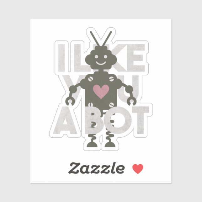 Sticker Robot Pun : Je t'aime un robot (Feuille)
