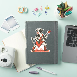 Sticker Rocker Cow PNG, Vache Jouer de la guitare