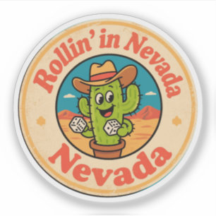 Sticker Rollin’ dans le Nevada_ Cactus avec Dice Artwork