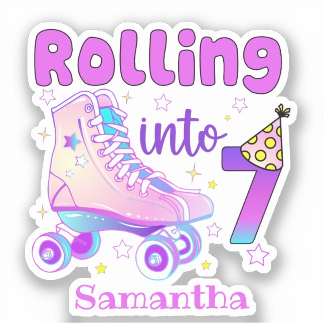 Sticker Rolling In 7| Roller Skater Anniversaire Célébrati (Recto)
