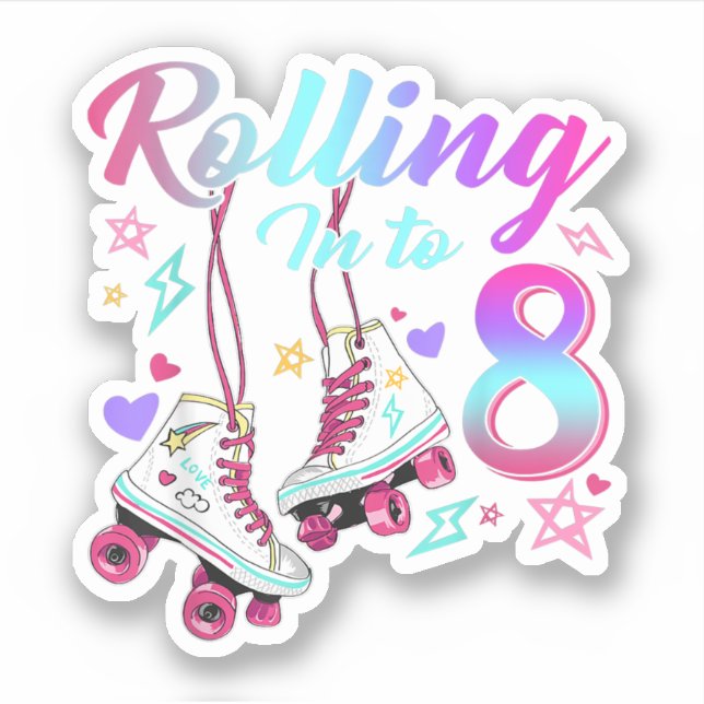 Sticker Rolling Into 8th Birthday Roller Skates 8 Year Old (Devant)