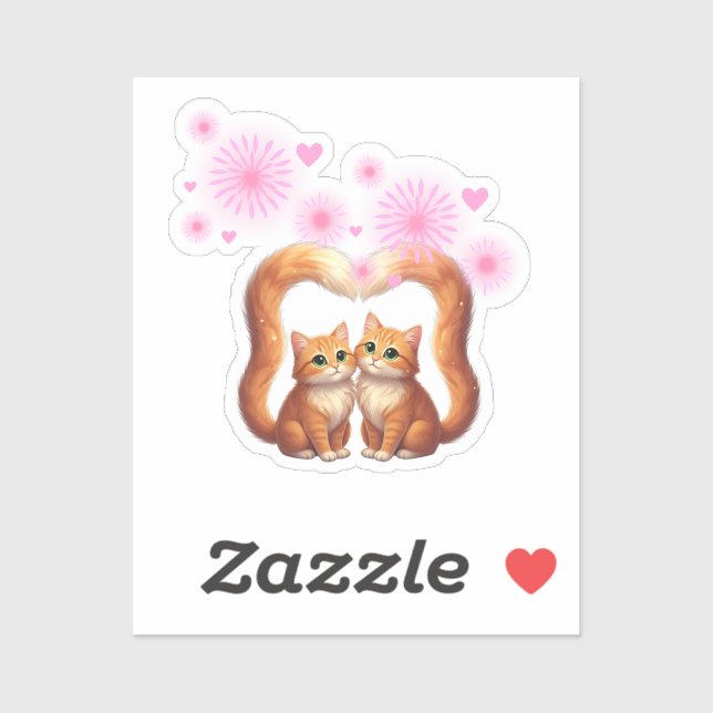 Sticker Romantic Fireworks Heart Cats Love & Togetherness  (Feuille)