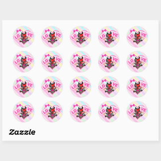 Sticker Rond キュートな赤茶ねこ　LOVEうちわ　Cute red brown cat.
